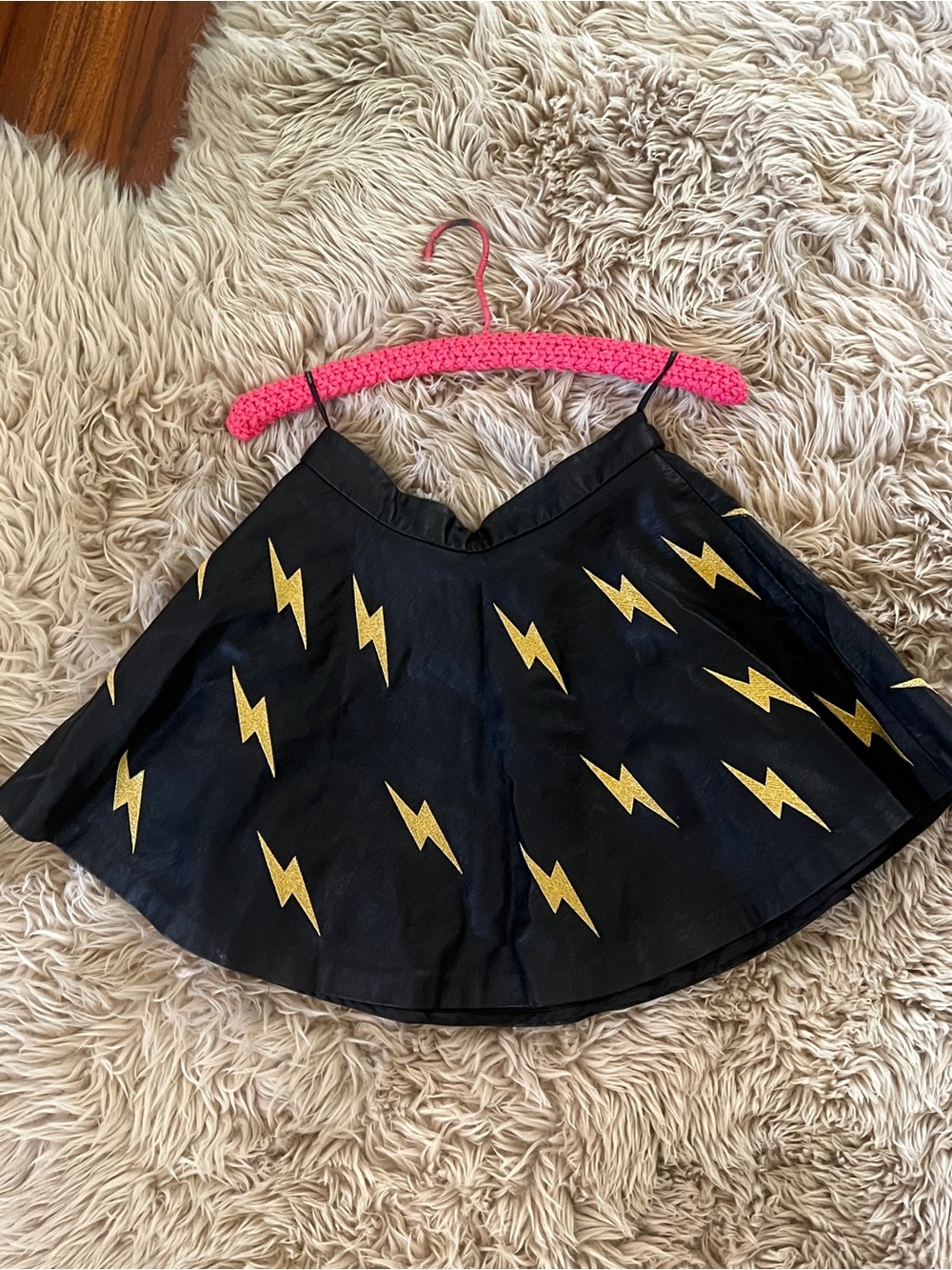 Black Skater Skirt with Gold Lightning Bolts